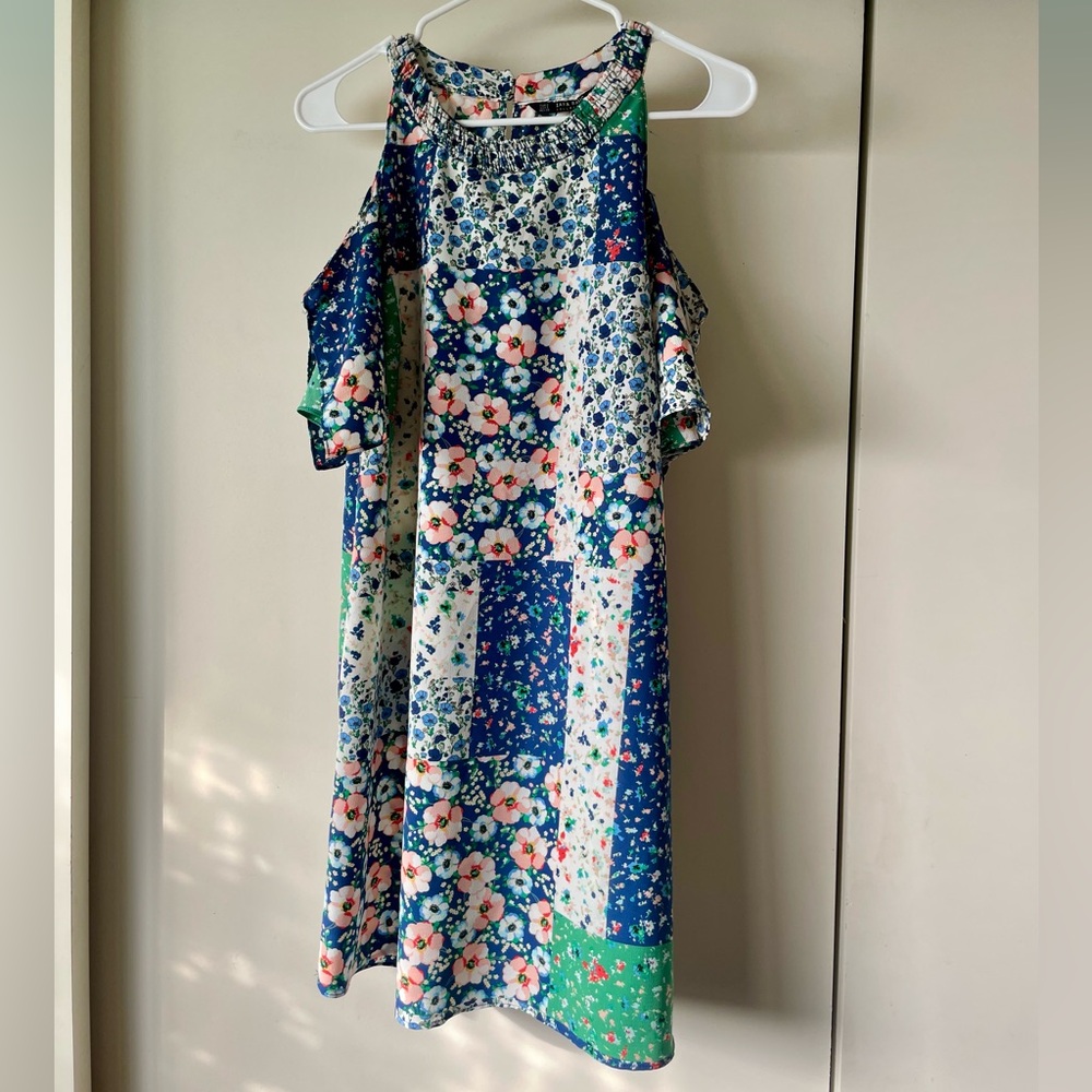 Zara Basic Floral Patchwork Off Shoulder Dress Bl… - image 1